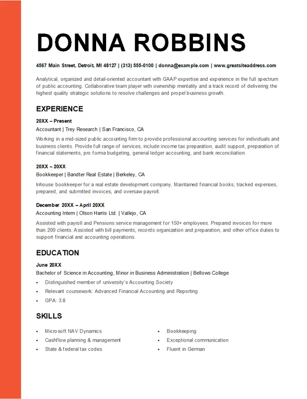 ATS Bold accounting resume