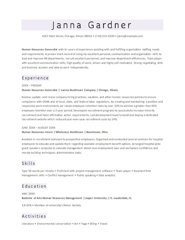 ATS classic HR resume