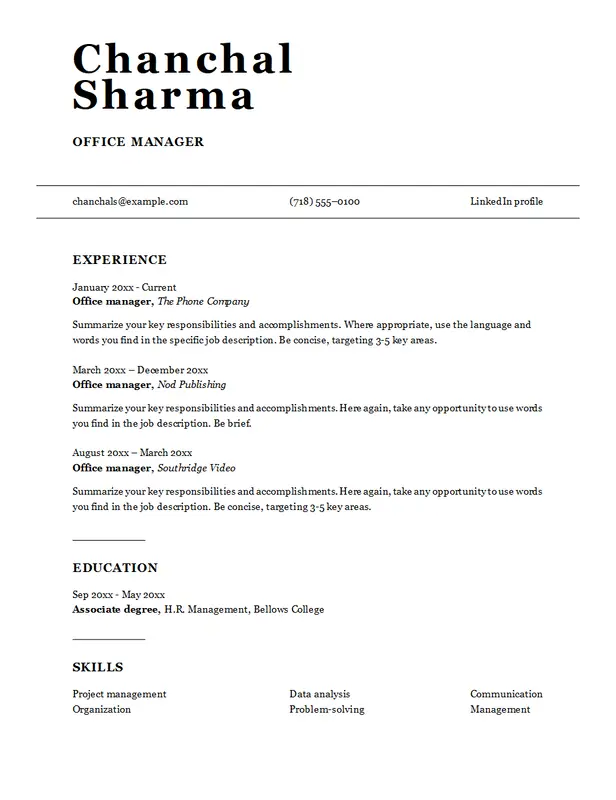 ATS office manager resume